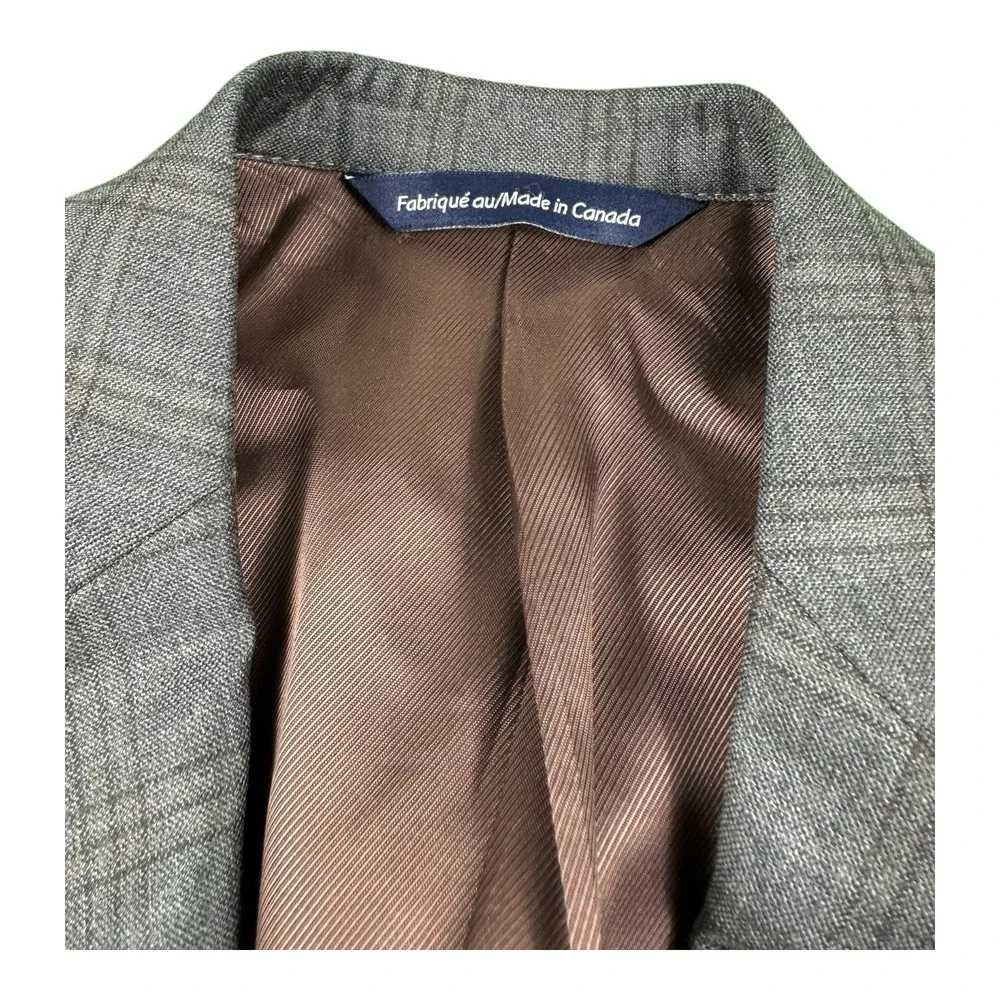 Coppley Gray Brown Check Super 130s Wool Blazer Mens 36S Tailored Jacket